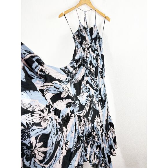 Free People Heat Wave Printed Maxi Slip Dress Large Blue Floral Bohemian - Picture 10 of 13